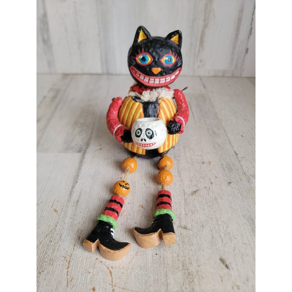 Vintage unique cat folk art Halloween skeleton home decor